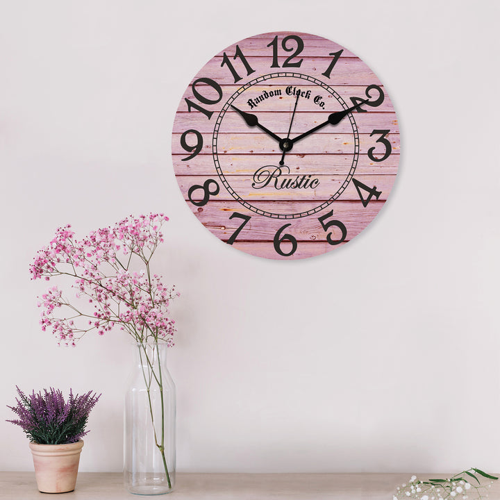 Rustic Light Pink Wooden Wall Clock