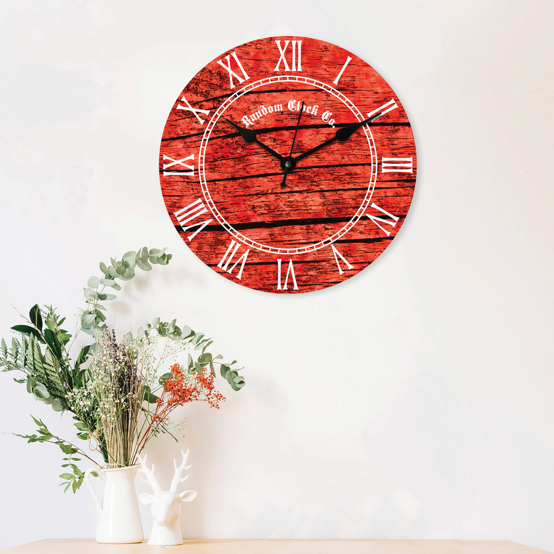 Rustic Red Wooden Wall Clock