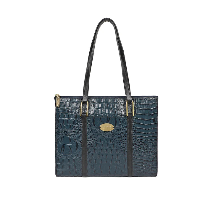 Blue Leather Tote Bag | Versatile Mn Blue Baby Croco Tote Bag