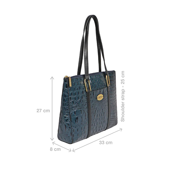Blue Leather Tote Bag | Versatile Mn Blue Baby Croco Tote Bag
