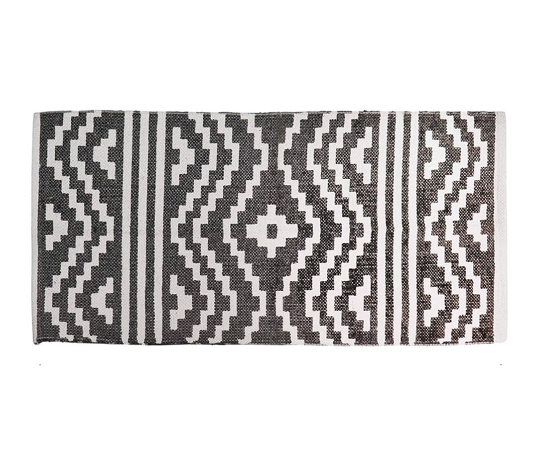 Black and Gray Printed Cotton Floor Runner