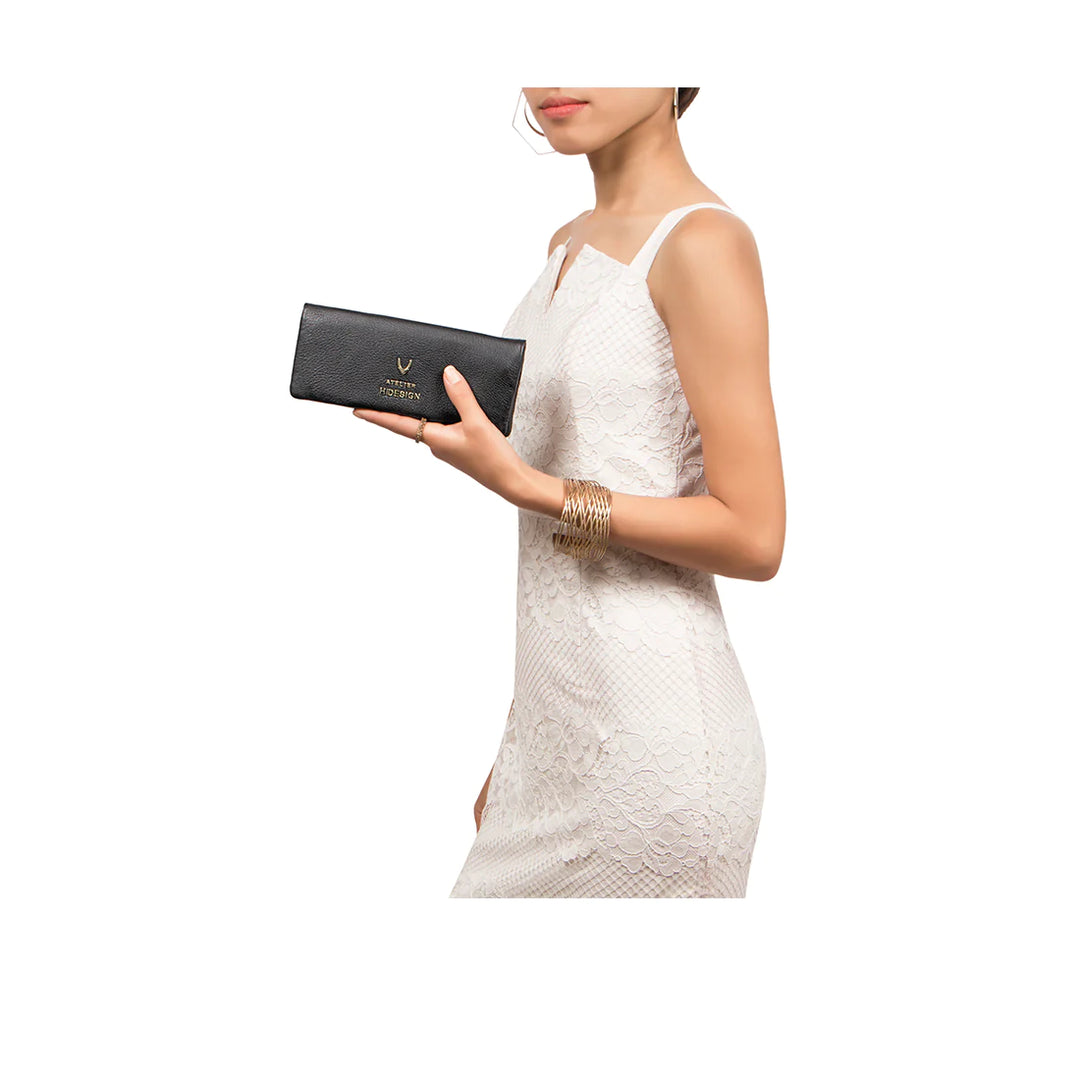 Black Leather Long Bi-Fold Wallet | Elegant Deer Leather Long Bi-Fold Wallet