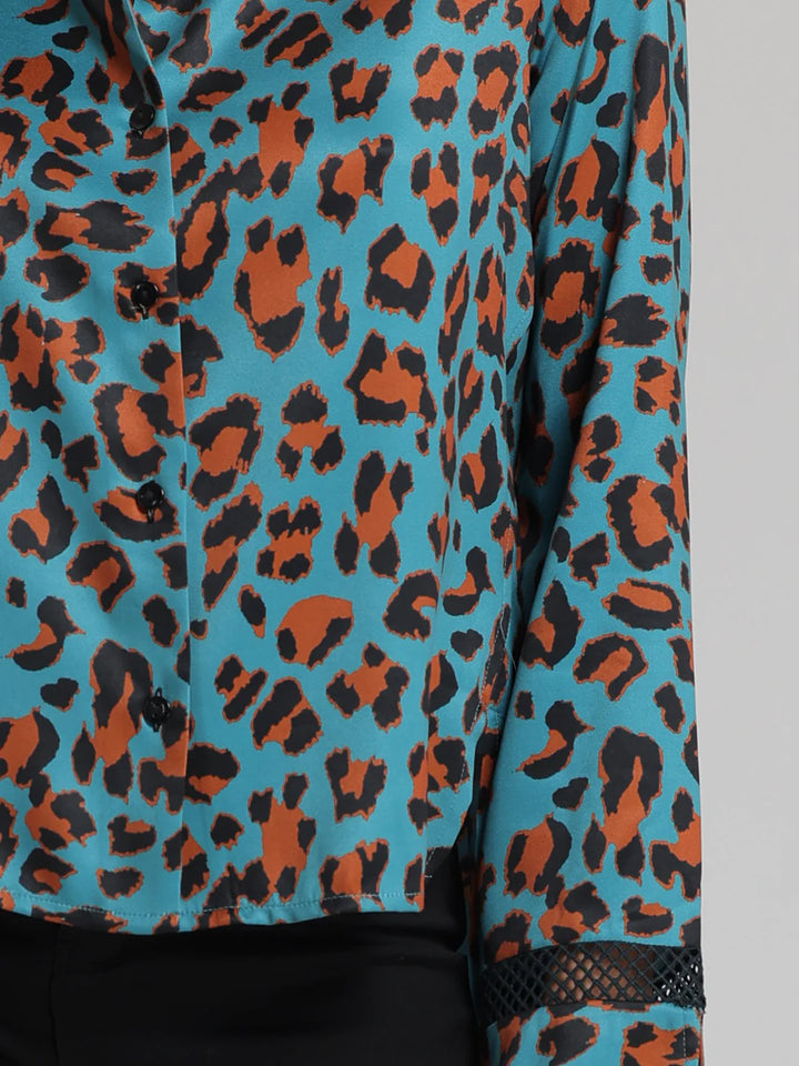 Teal Shirt for Women | Teal Leopard Print High-Low Shirt