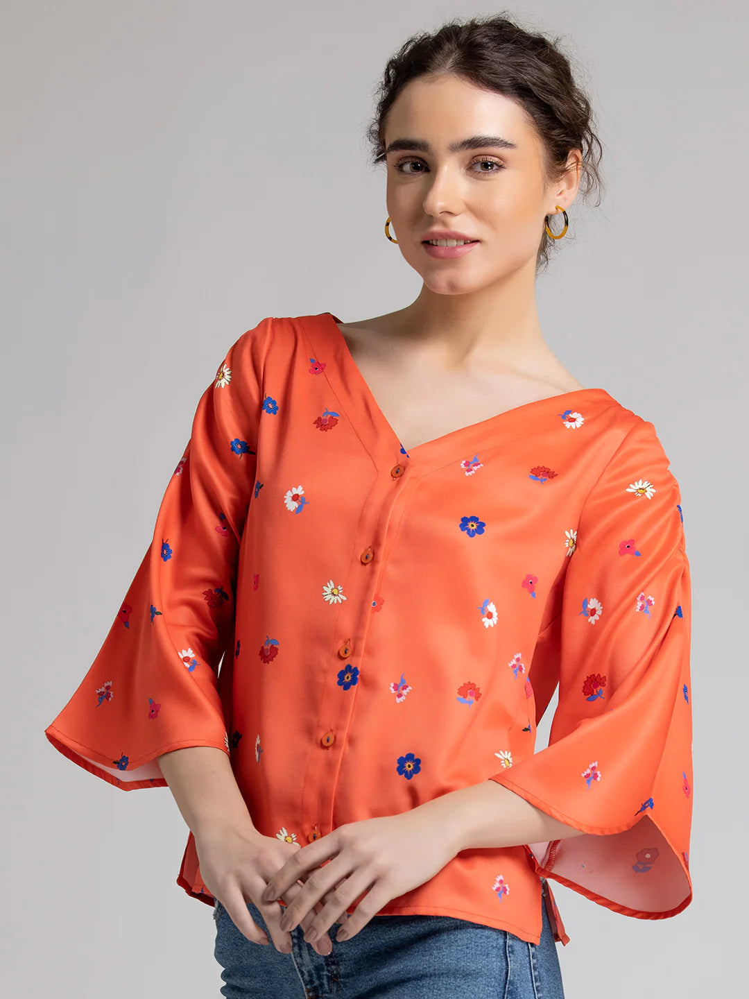 Floral Print Shirt for Women | Vibrant Floral Print Satin Shirt