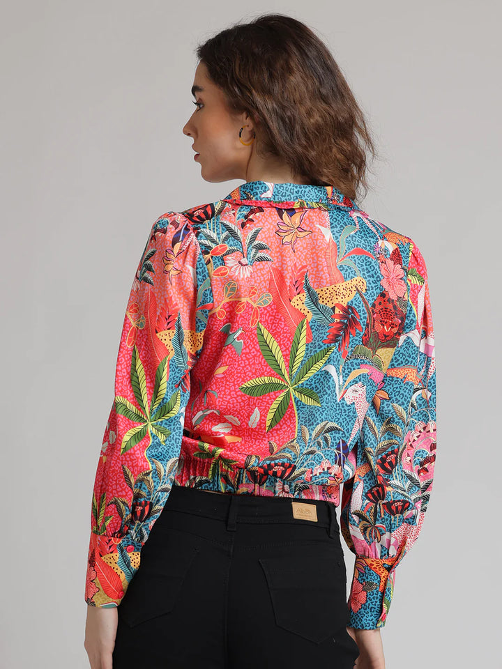 Cropped Satin Shirt | Tropical Vibes Cropped Satin Shirt