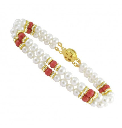 Red Stone Pearl Bracelet | Radiant Red Stone Duo Pearl Bracelet