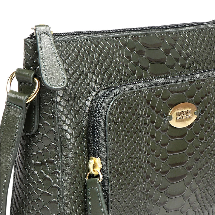 Green Leather Sling Bag | Fiery Emerald Snake Leather Sling Bag