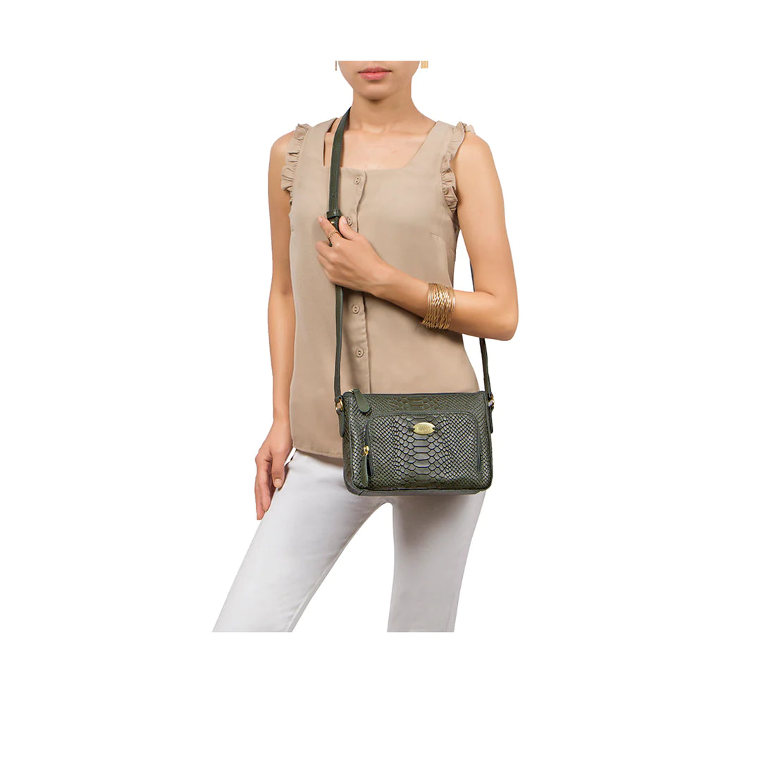 Green Leather Sling Bag | Fiery Emerald Snake Leather Sling Bag