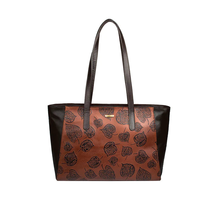Tan Leather Tote Bag | Leafy Elegance Tan Brown Tote Bag
