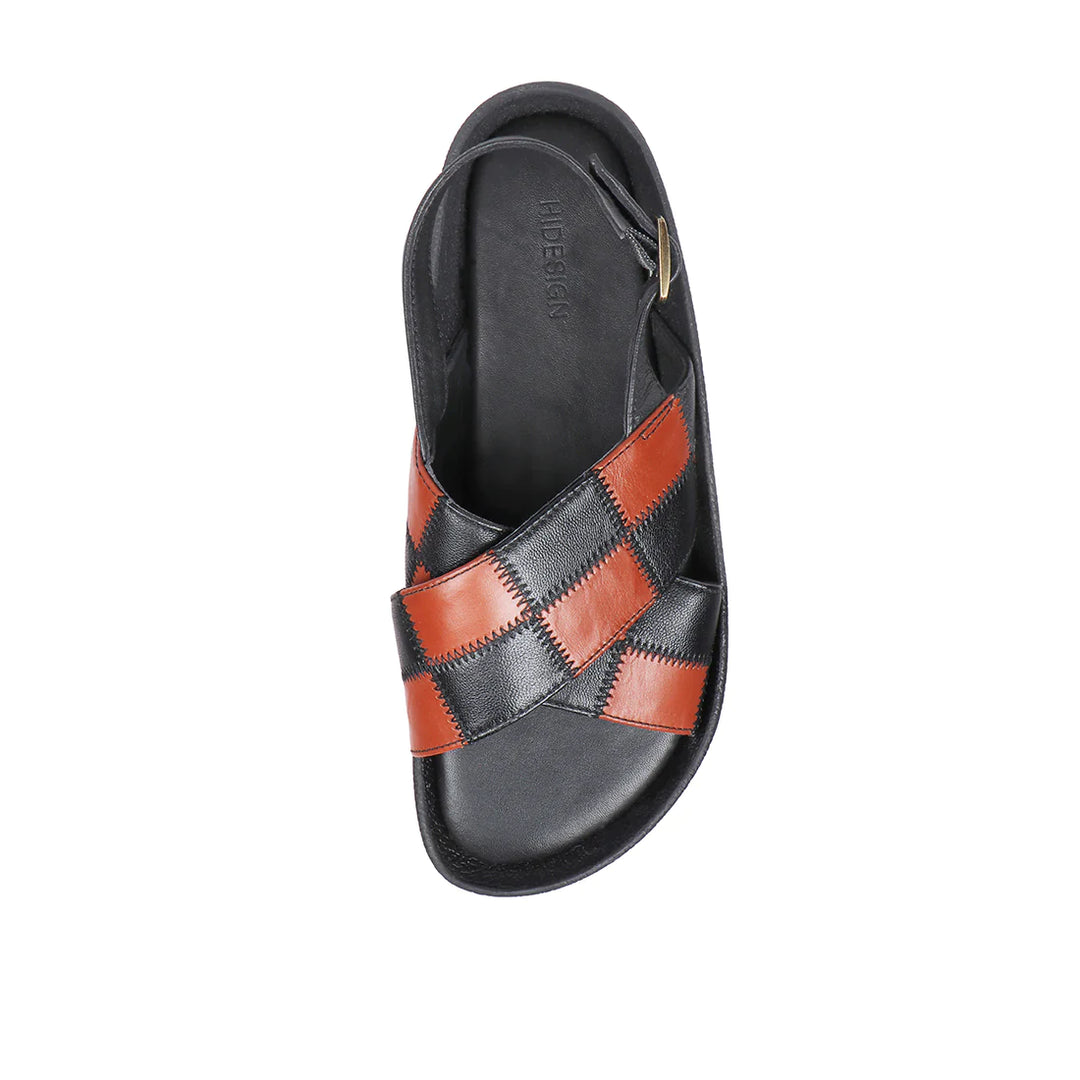 Black Checkerboard Strap Sandals | Checkerboard Black Calf Women's Strap Sandals