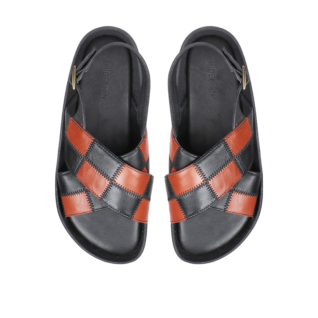 Black Checkerboard Strap Sandals | Checkerboard Black Calf Women's Strap Sandals