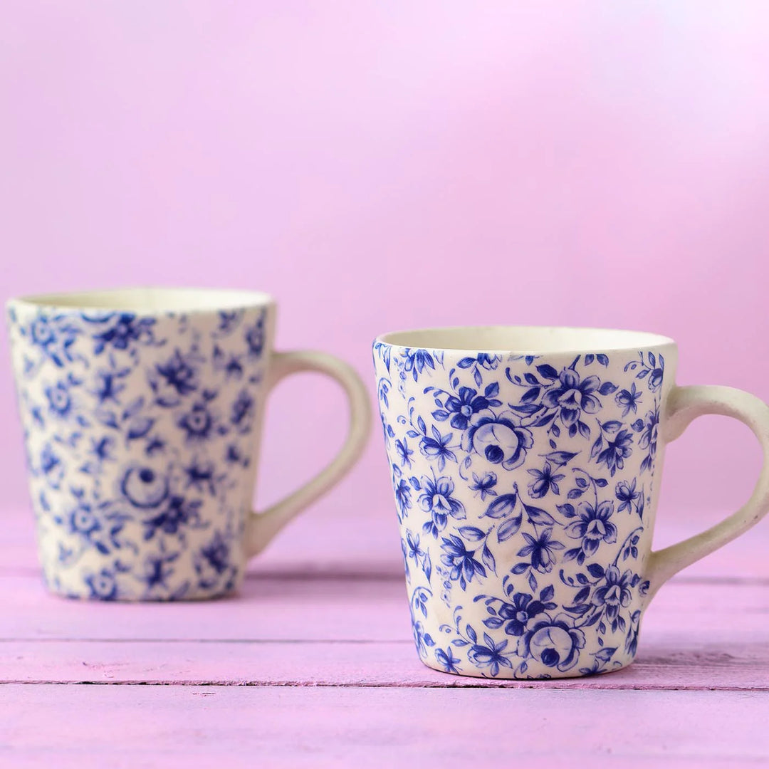 Ceramic Mugs Set of 6 - Blue | Premium Floral Ceramic Mugs Set of 6 - Blue