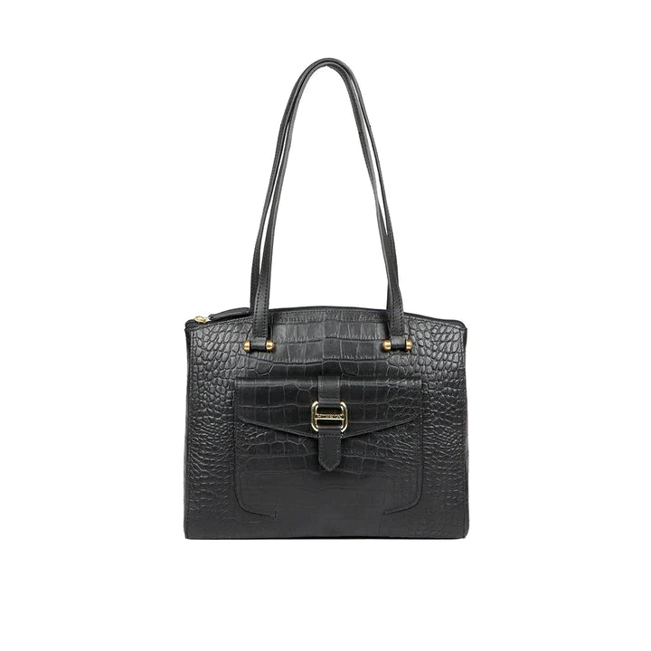 Black Leather Tote Bag | Chic Noir Croco Tote