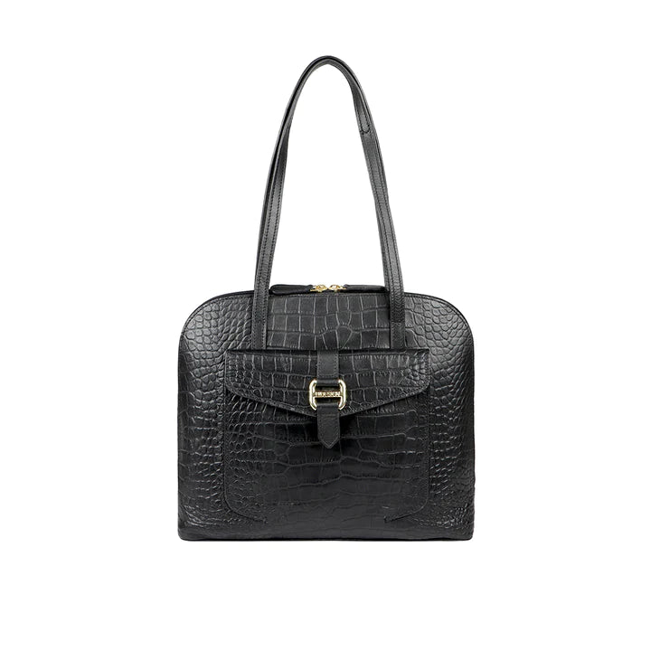 Black Leather Tote Bag | Everyday Elegance Black Croco Tote