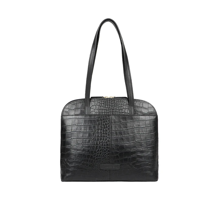 Black Leather Tote Bag | Everyday Elegance Black Croco Tote