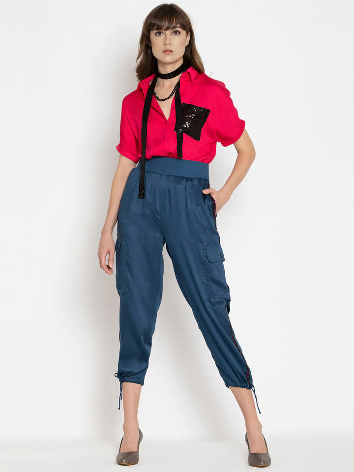 Sequin Cargo Pants for Women | Sequin Embellished Cargo Pants