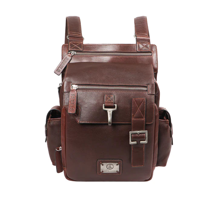 Men's Leather Backpack, Bold Contrast Stitch | Casual Men's Leather Backpack