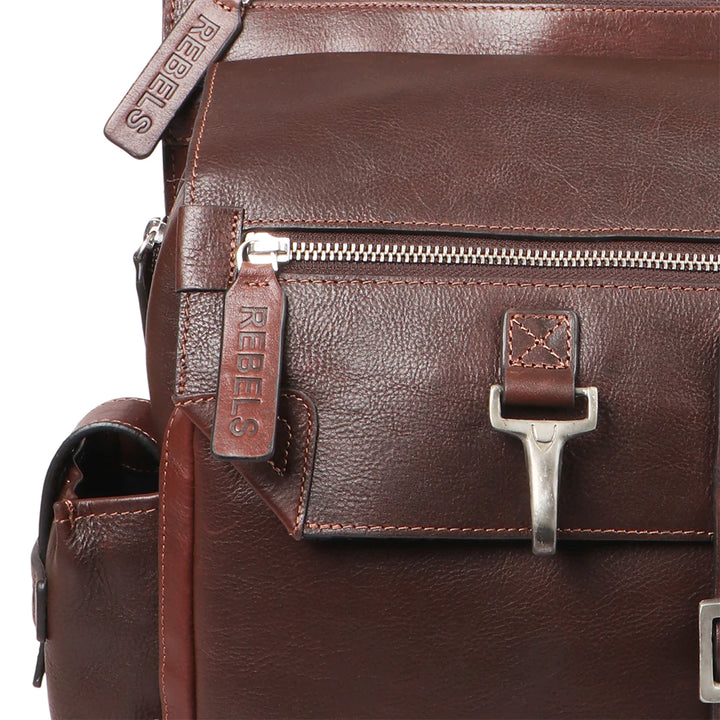 Men's Leather Backpack, Bold Contrast Stitch | Casual Men's Leather Backpack
