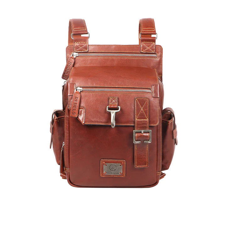 Men's Leather Backpack, Bold Contrast Stitch | Casual Men's Leather Backpack