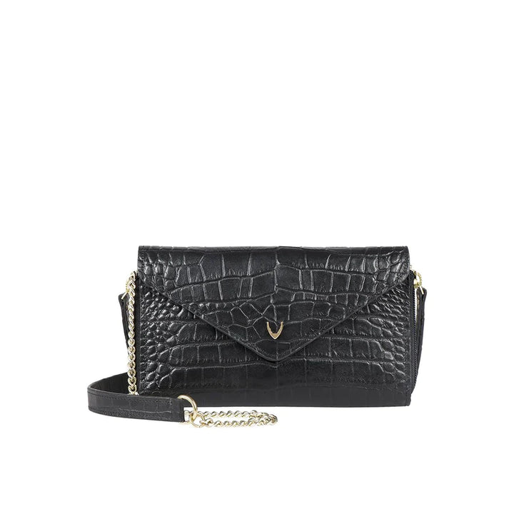 Black Leather Sling Bag | Elegant Croco Sling Bag
