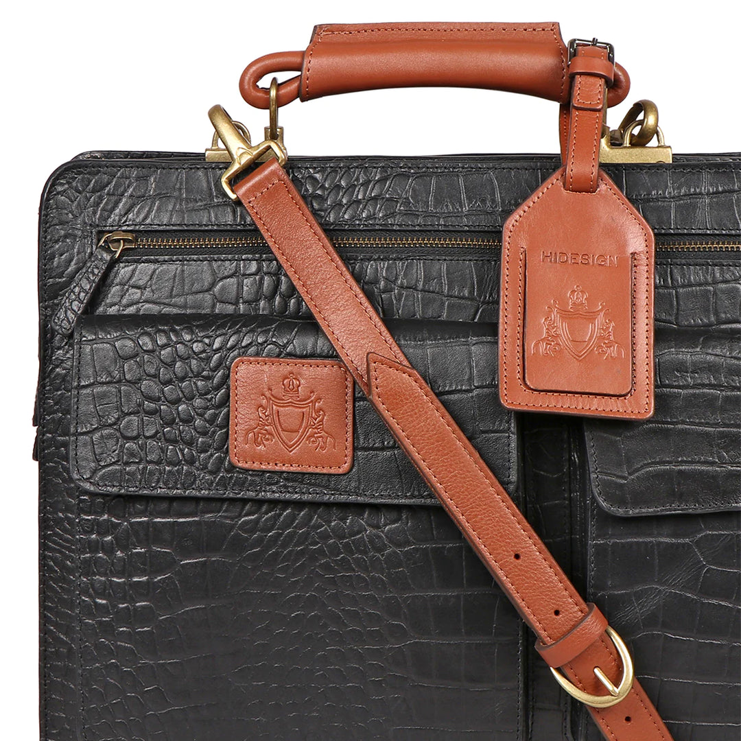 Premium Croco Leather Briefcase, Multiple Compartments | Traveler's Essential Briefcase