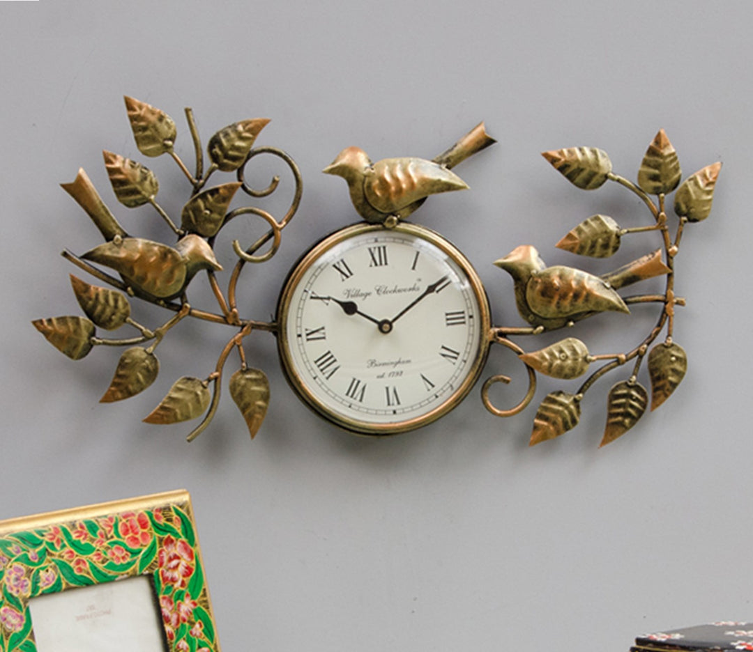 Beautiful Copper Birds Decorative Iron Wall Clock