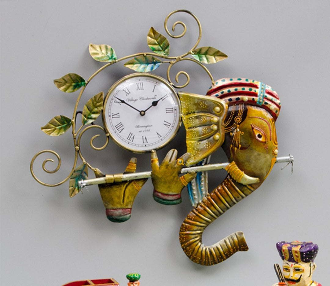 Beautiful Multi-Color Ganesha Iron Wall Clock