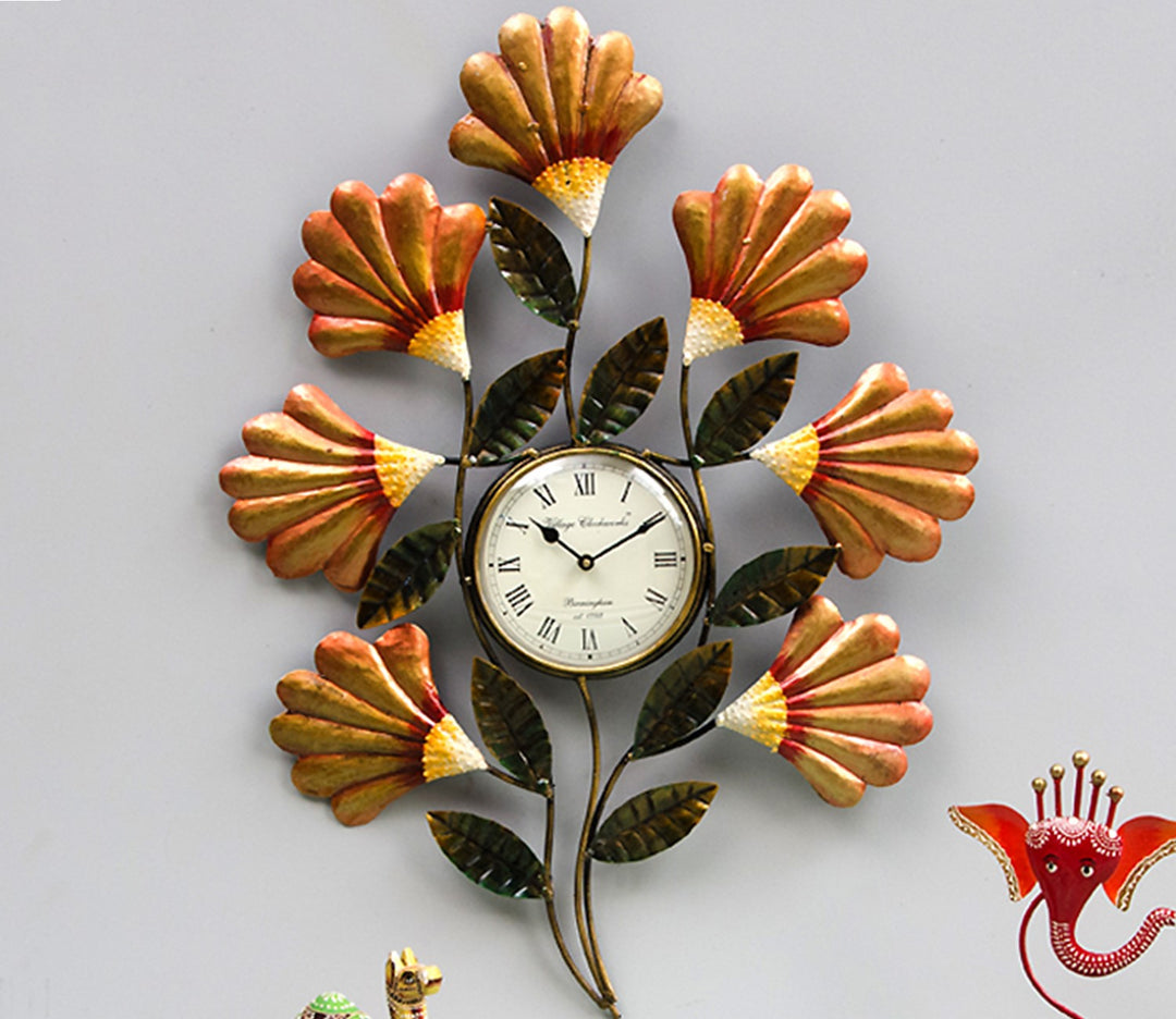 Beautiful Multicolour Floral Iron Wall Clock