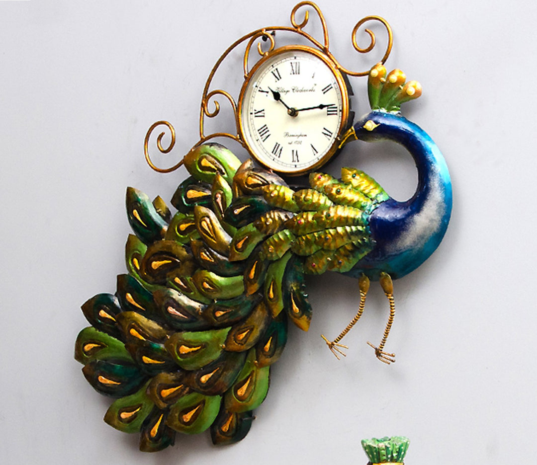 Striking Multicolour Iron Decorative Peacock Wall Clock