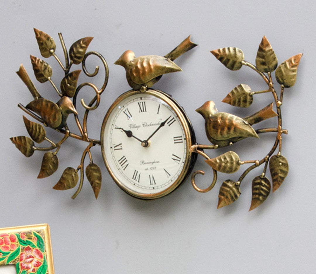 Beautiful Copper Birds Decorative Iron Wall Clock