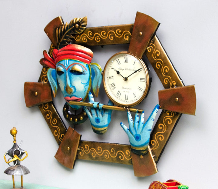 Striking Krishna Decorative Iron Wall Clock