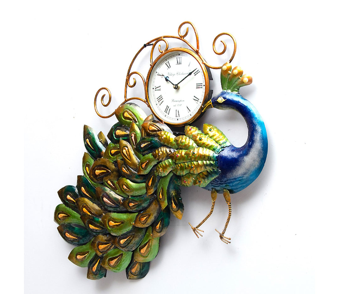 Striking Multicolour Iron Decorative Peacock Wall Clock