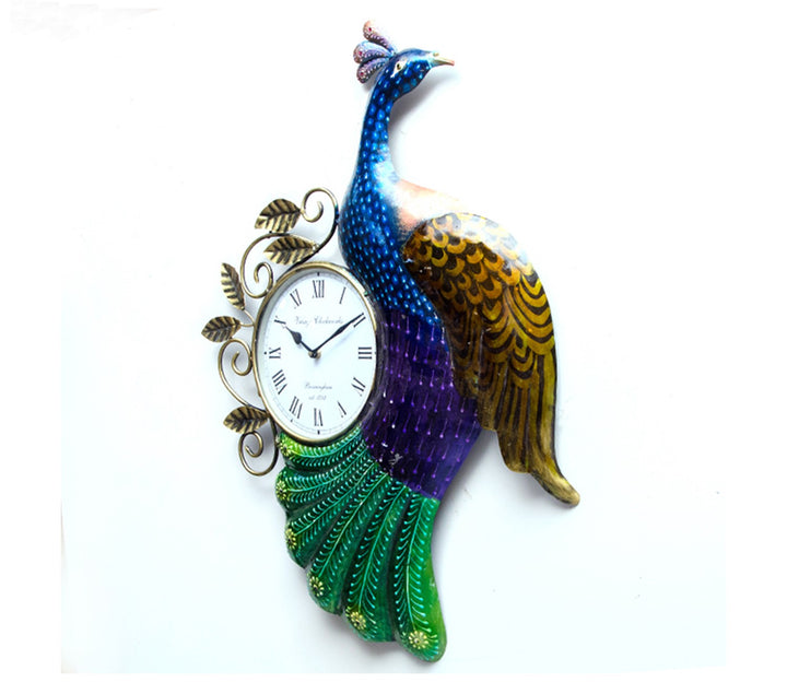 Striking Blue Iron Decorative Peacock Wall Clock
