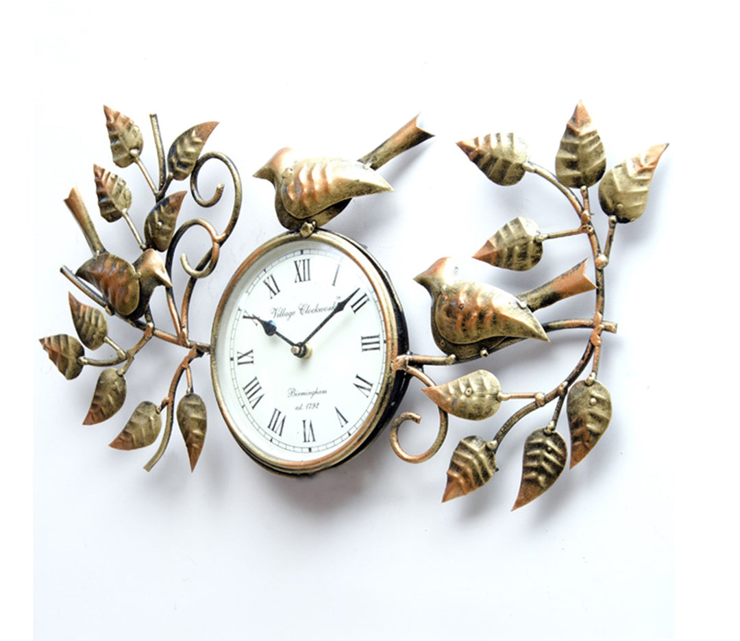 Beautiful Copper Birds Decorative Iron Wall Clock