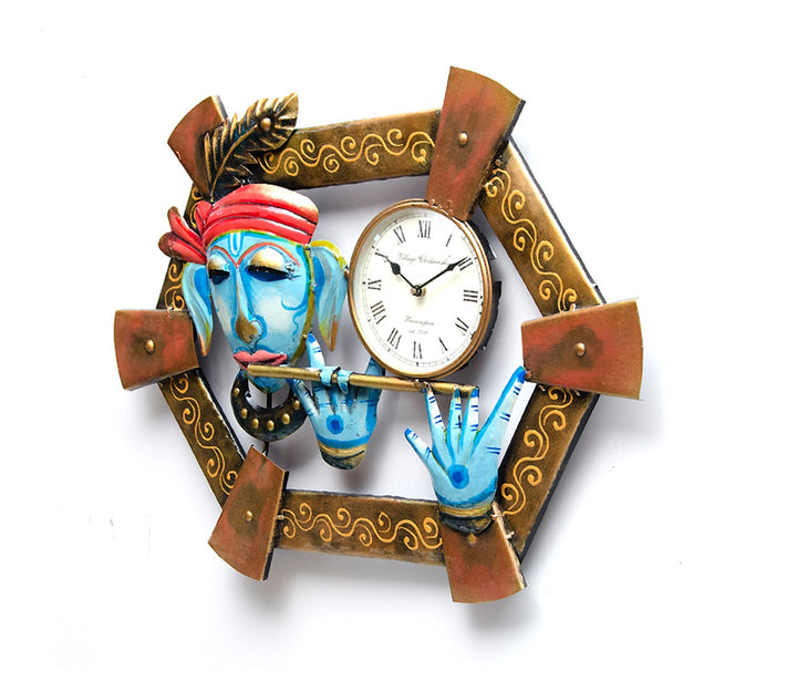 Striking Krishna Decorative Iron Wall Clock