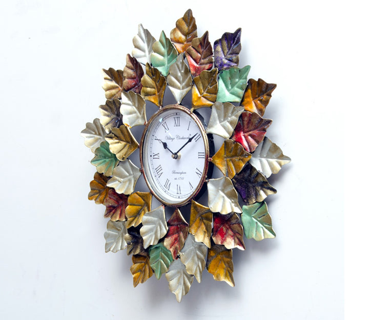 Vibrant Multicolour Leaf Decorative Iron Wall Clock