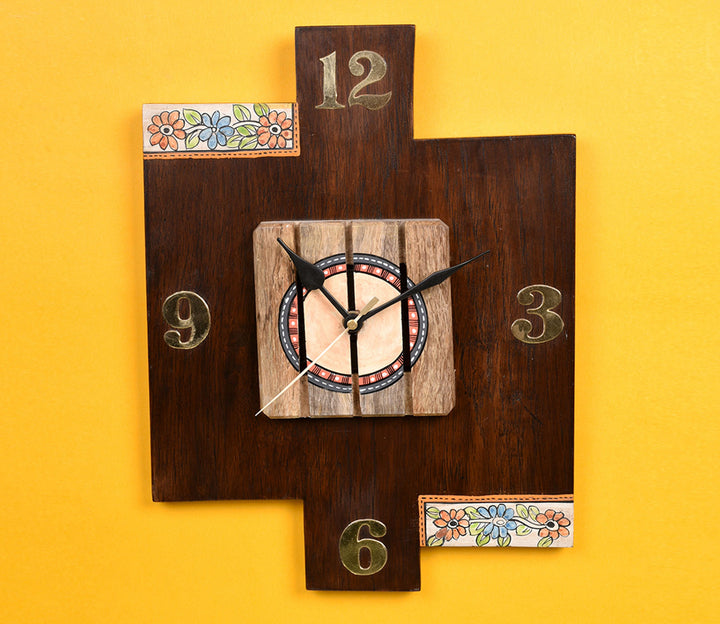 Natural Brown Mango Wood Tribal Art Wall Clock