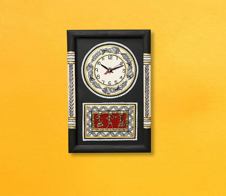 Black Handcrafted Dhokra Art Glass Frame Wall Clock