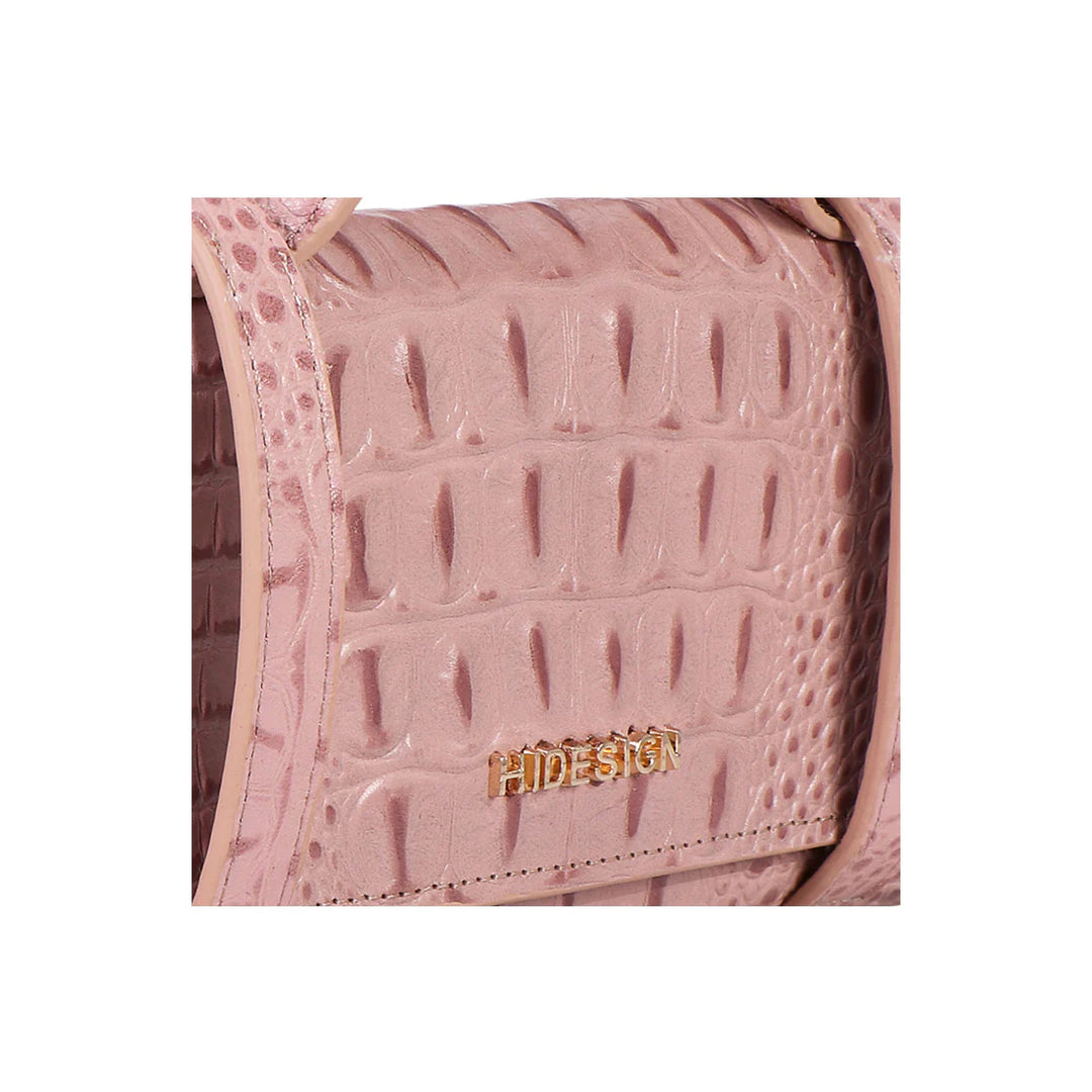 Pink Leather Sling Wallet | Elegant Pink Shiny Baby Croco Sling Wallet