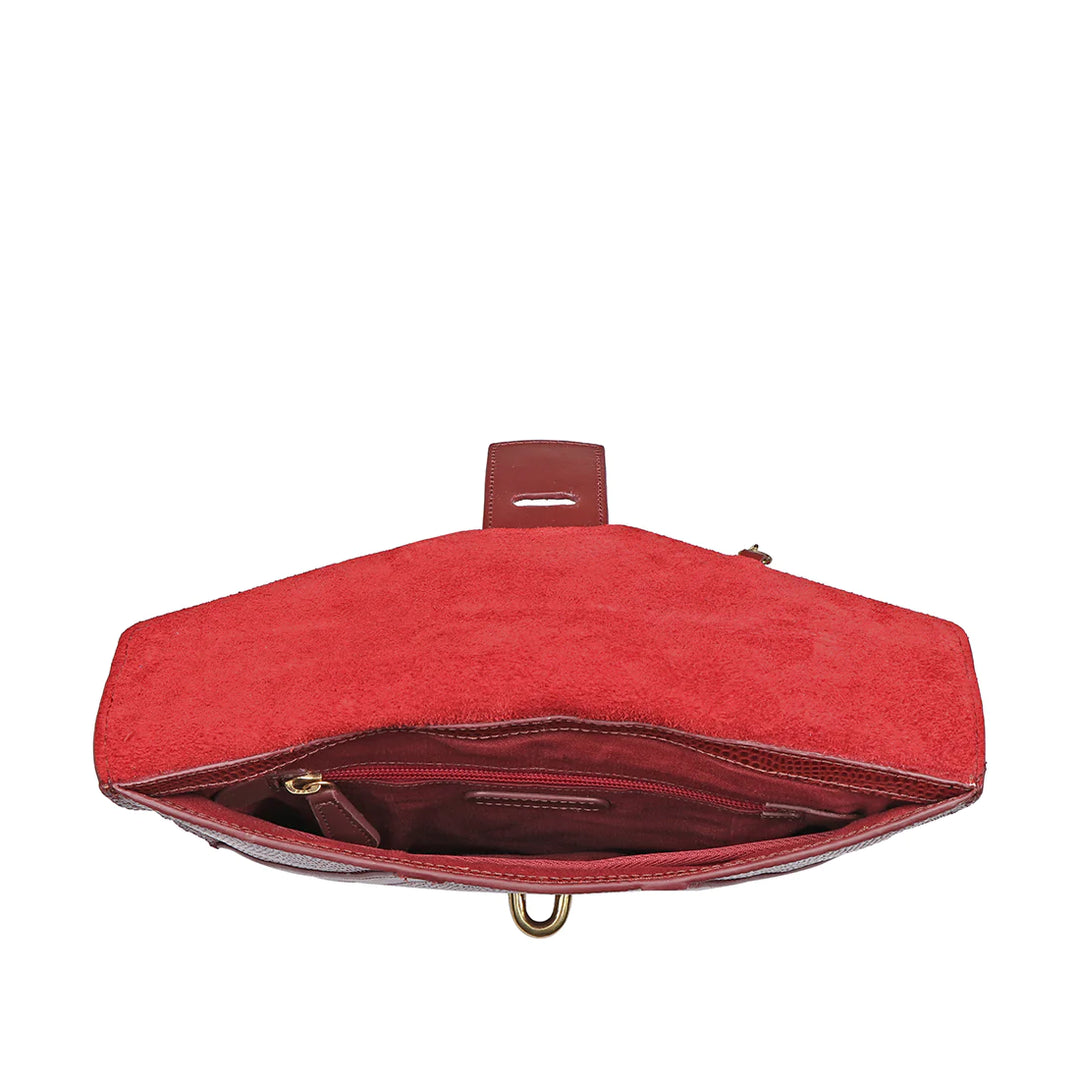 Red Leather Clutch | Stylish Red Shiny Lizard Clutch