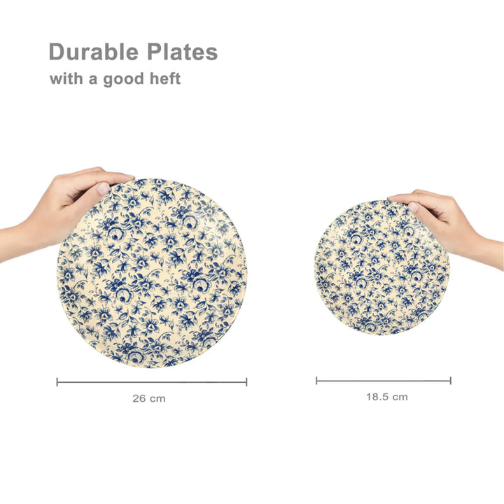 Blue Floral Ceramic Dinner Set | Handmade Floral Ceramic Dinner Set of 12 Pcs - Blue