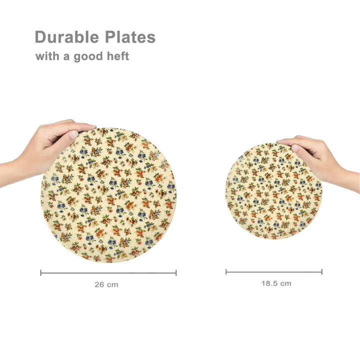 Ceramic Floral Dinner Plates - 10 Inch Set | Handmade Premium Ceramic Dinner Plate Set - Multi Color