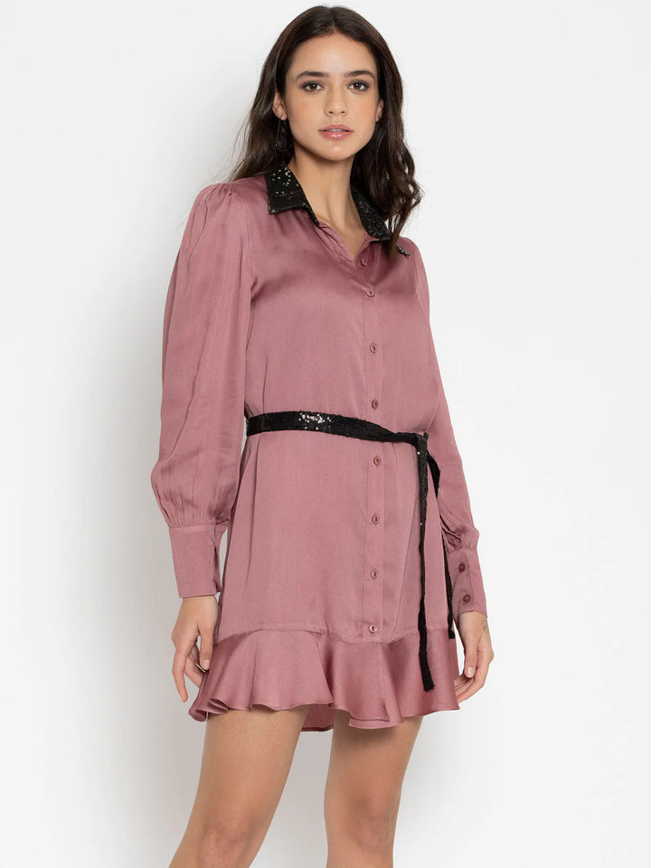 Ava Collar Shirt Dress | Ava Sequin Collar Shirt Dress