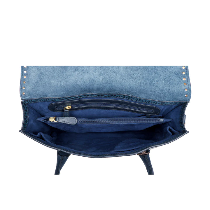 Blue Leather Laptop Bag | Punk Rockstar Blue Croco Laptop Bag