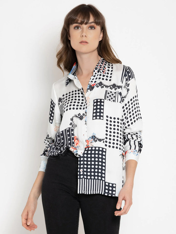 Polka Dots Shirt for Women | Monochrome Polka Elegance Shirt