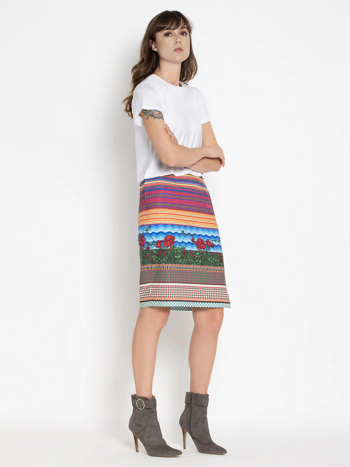 Pencil Skirt with Side Slit | Groovy Print Pencil Skirt with Side Slit