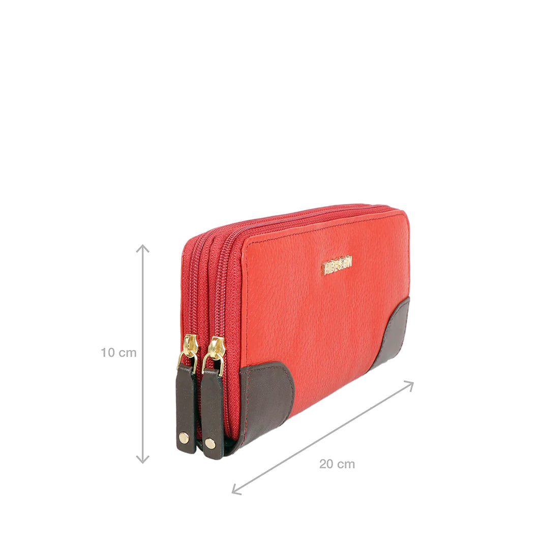 Red Leather Zip Around Wallet | Double Zip Around Wallet