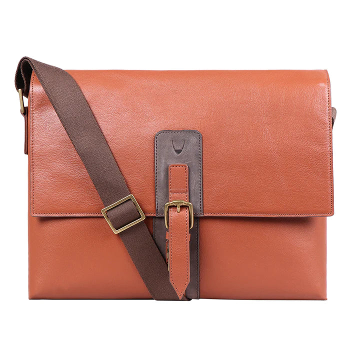 Men's Tan Leather Messenger Bag, Adjustable Straps | Tan Regular Men's Messenger Bag