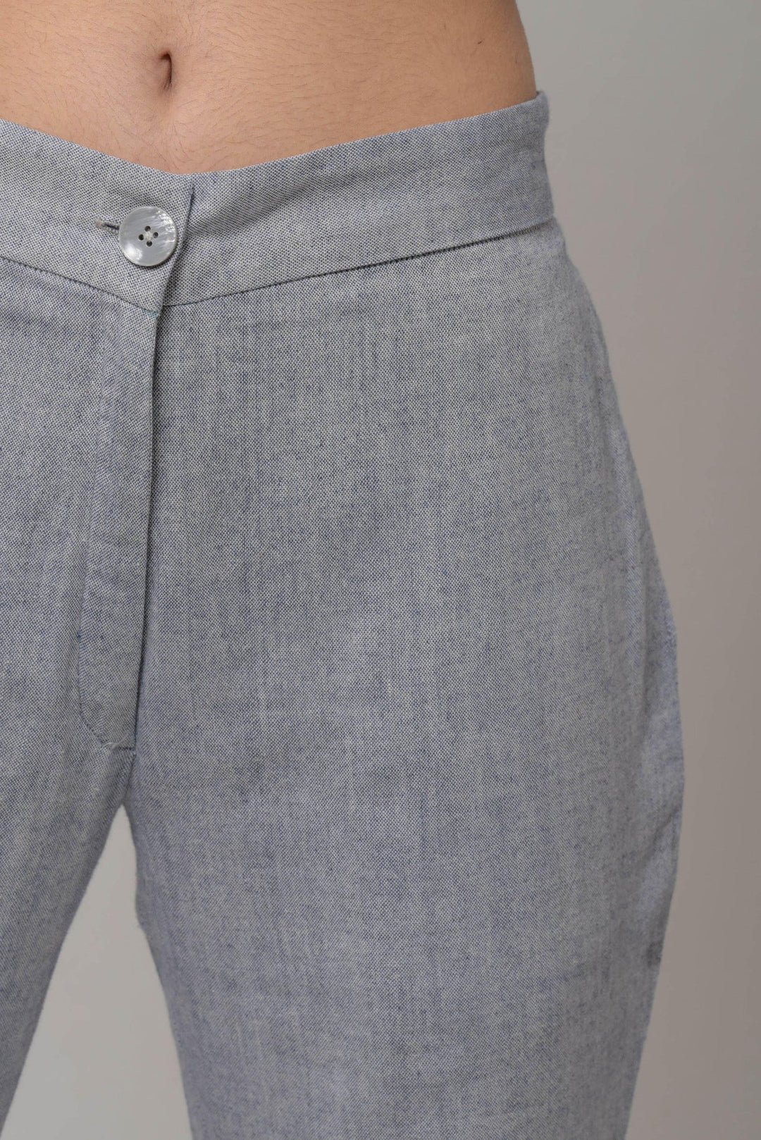 Handwoven Cotton Trousers: Regular Fit, Ankle Length, Care Instructions Included | Mika Handwoven Trousers - Gray