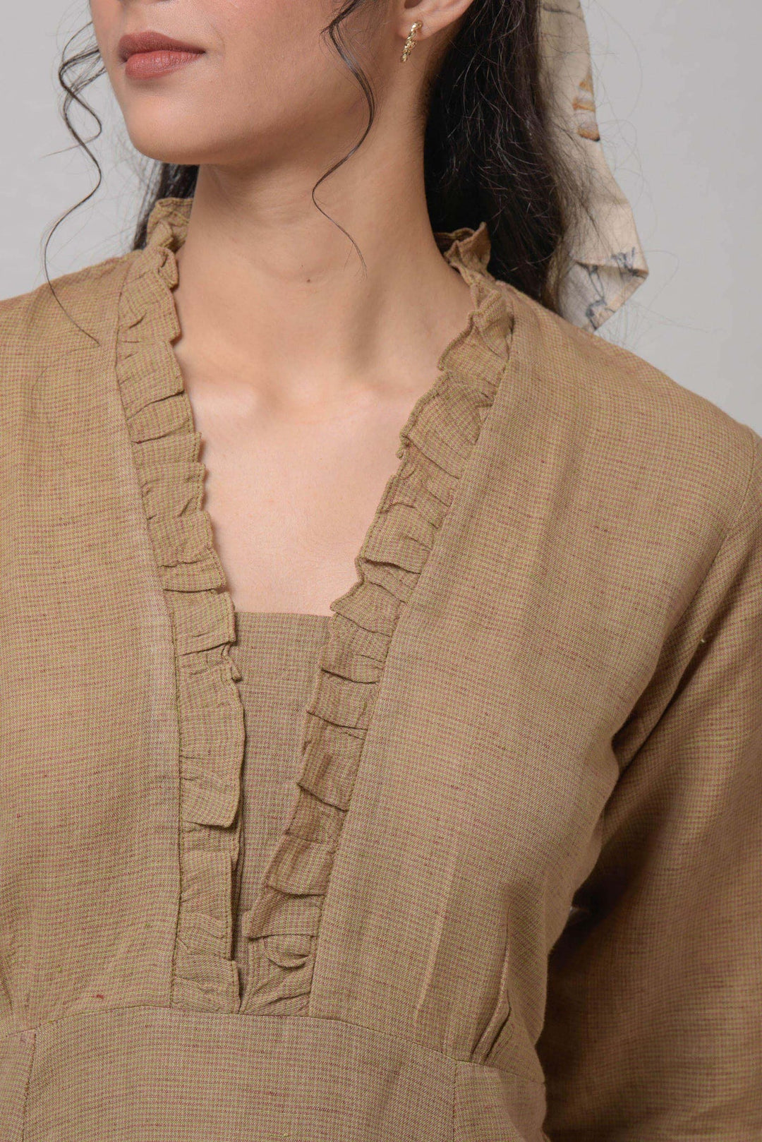Handwoven Cotton Dress with Fringe Accents | Koko Handwoven Cotton Dress - Brown